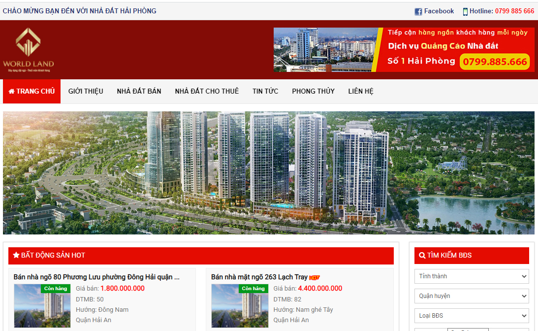 Thiết kế website nhà đất Wordland Hải Phòng