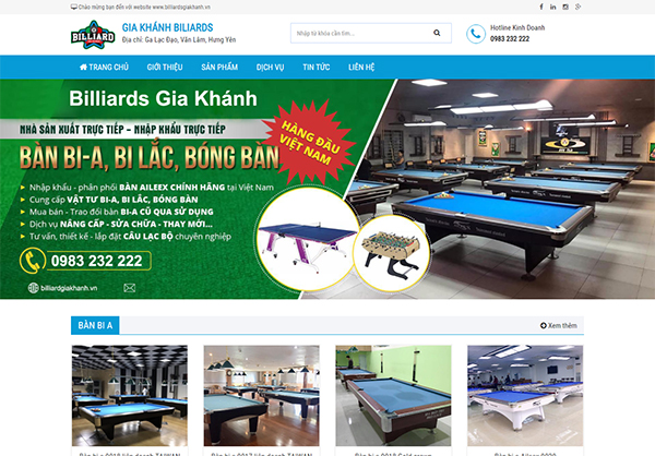 Thiết kế website Billiards Gia Khánh Hưng Yên