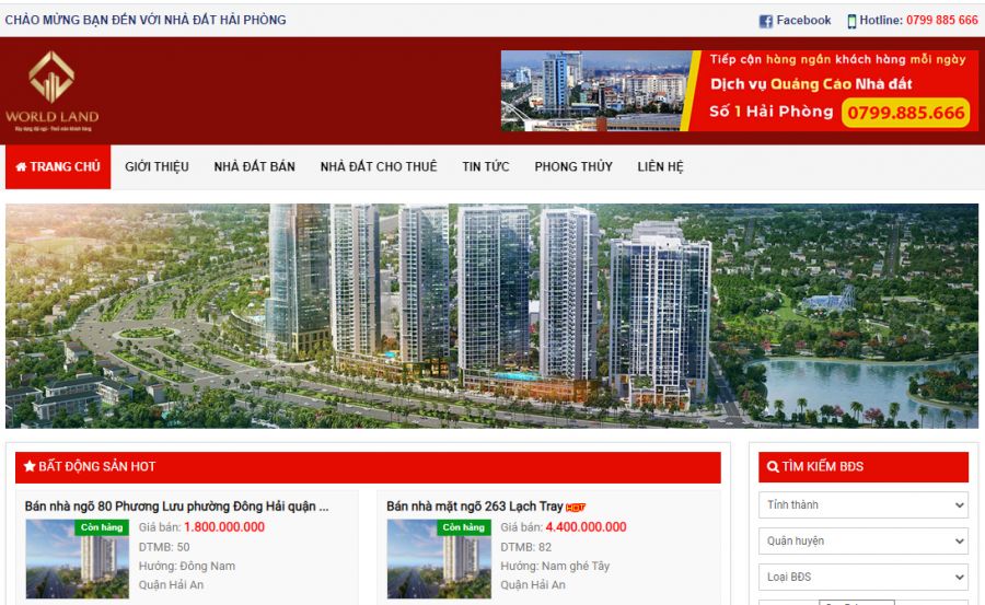 Thiết kế website nhà đất Wordland Hải Phòng